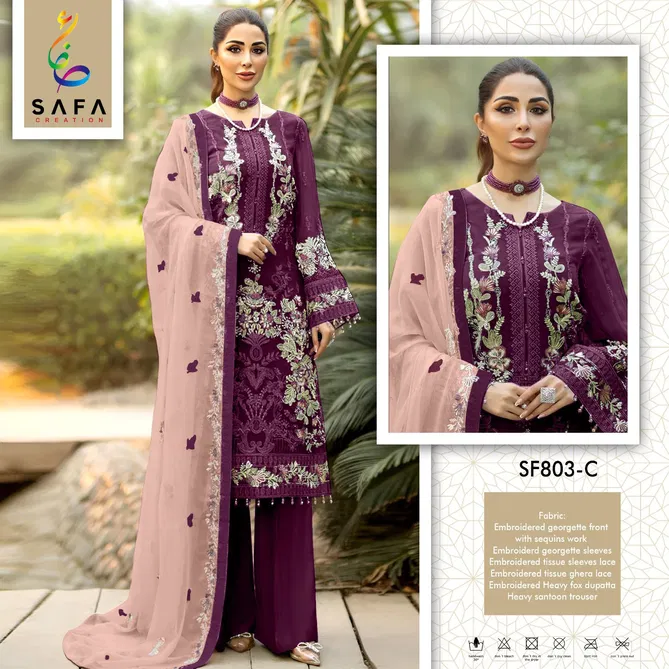 SF PK 803 By Safa Embroidery Georgette Pakistani Suits Wholesale Market In Surat